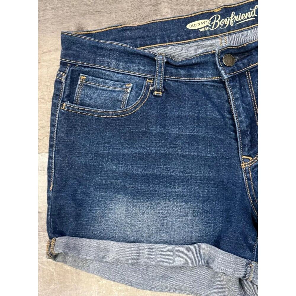 Old Navy The Boyfriend Shorts Womens 8 Blue Denim Dark Wash Faded Cuffed Comfort - Picture 4 of 9